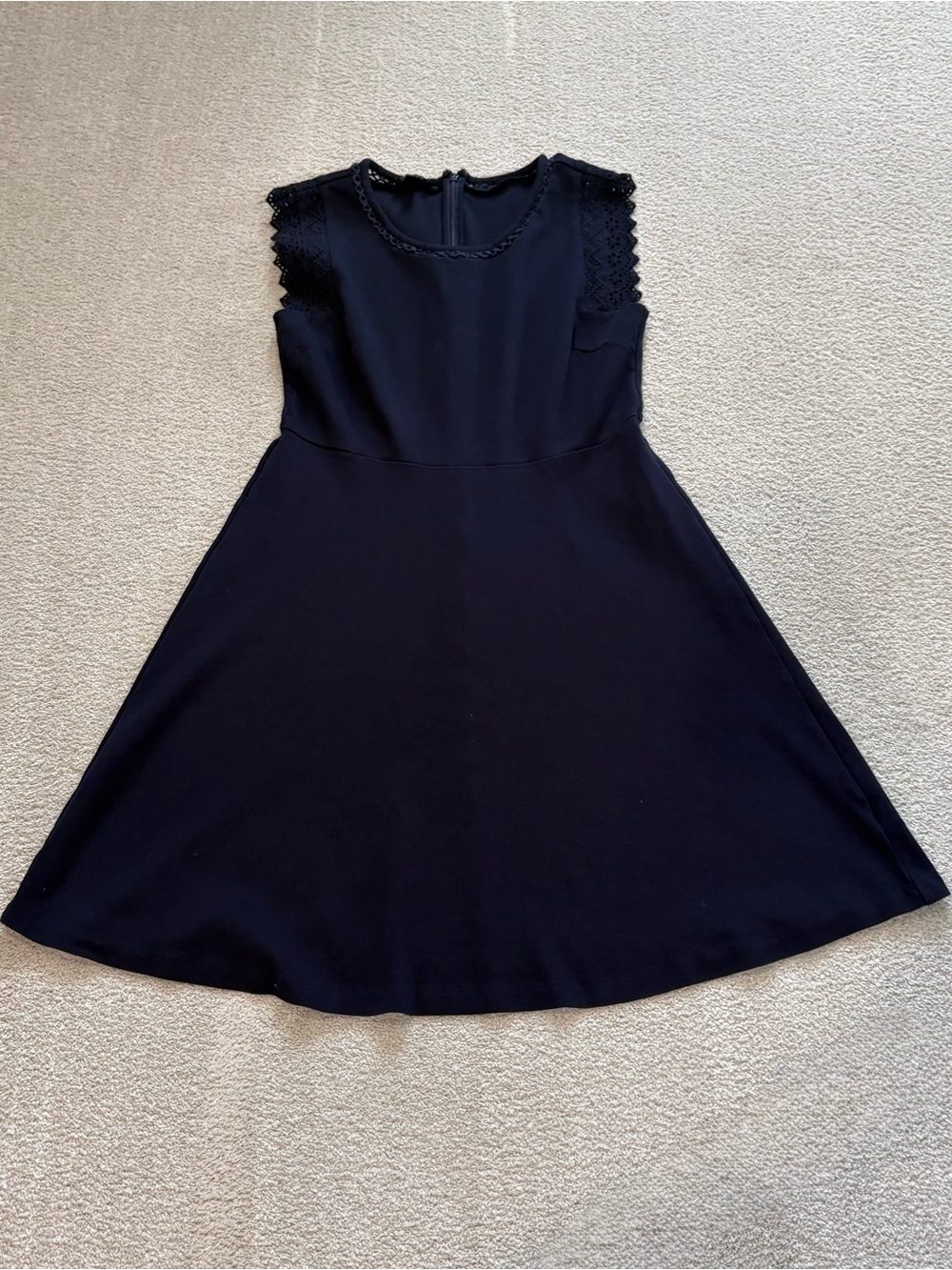 Talbots Navy Sleeveless Fit & Flare Eyelet Trim Dress Women Petite M Cotton